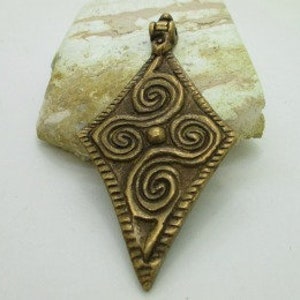 African Brass Pendant, Large African Pendant, Ethnic Pendant, Diamond Shape Pendant, Tribal Pendant, 78mm (1)