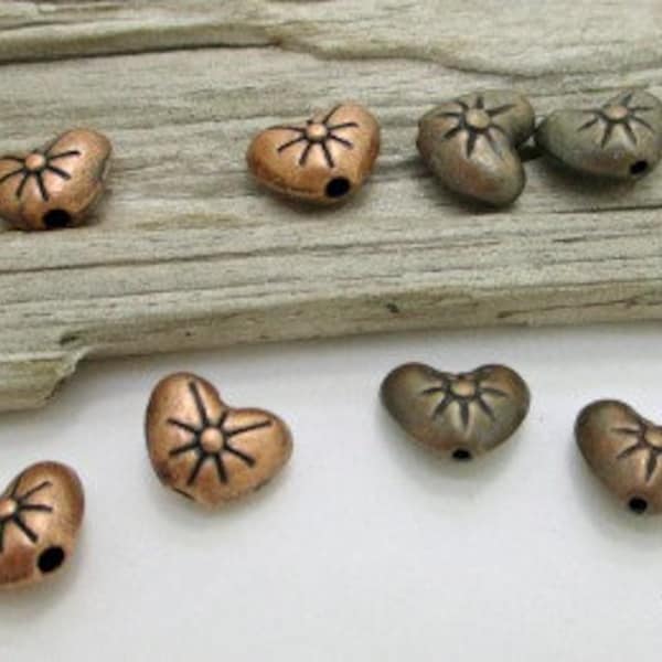 Rustic Copper Heart, Copper Heart Bead, Southwestern Heart Bead, Bright or Antiqued Copper, 7x6mm (8)