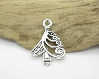 Silver Christmas Tree Charm, Silver Tree Charm, Holiday Charm, Christmas Earring Charm, 20x18mm (6)