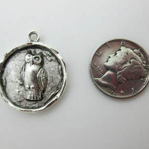 Round Silver Owl Pendant, 24mm 2 image 2