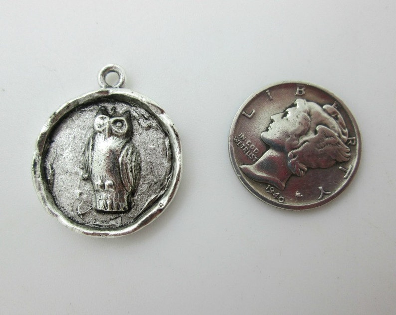 Round Silver Owl Pendant, 24mm 2 image 2