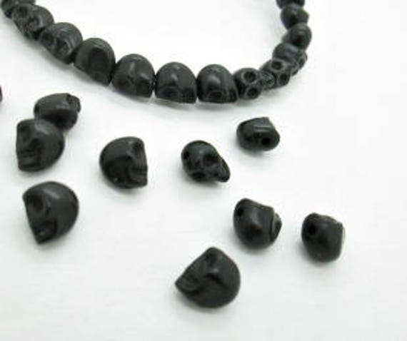 Tiny Black Skull Bead, Black Halloween Skull, Small Skull Bead, 8mm Skull Bead, Day of the Dead Skull, 8x6mm (10)