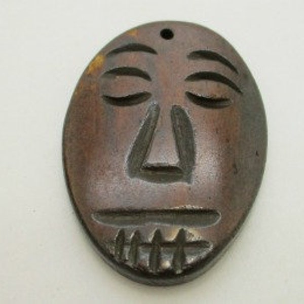 African Mask Pendant, Bone Mask, Brown Bone Pendant, Ethnic Mask Pendant, Tribal Pendant, 40x28mm (1)