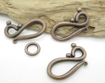 Antiqued Copper S-Clasp, Rustic Clasp, Necklace Clasp 12x20.5mm (5)