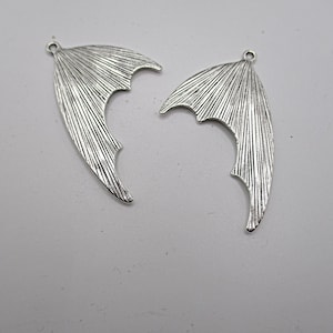 Bat Wing Pendant, Bat Wing Earring Drop, Silver Bat Wing, Halloween Pendant, 52x30mm (2 per order)