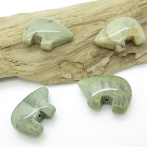 Stone Zuni Bear, Silver Leaf Jasper Bear, Tribal Bear Fetish, Southwest Zuni Bear, 18x12mm (4)