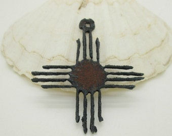 Rustic Zuni Sun Pendant, Iron Sun Pendant, Zia Sun, Hopi Sun, New Mexico Pendant, Southwestern Pendant 62x55mm (1)