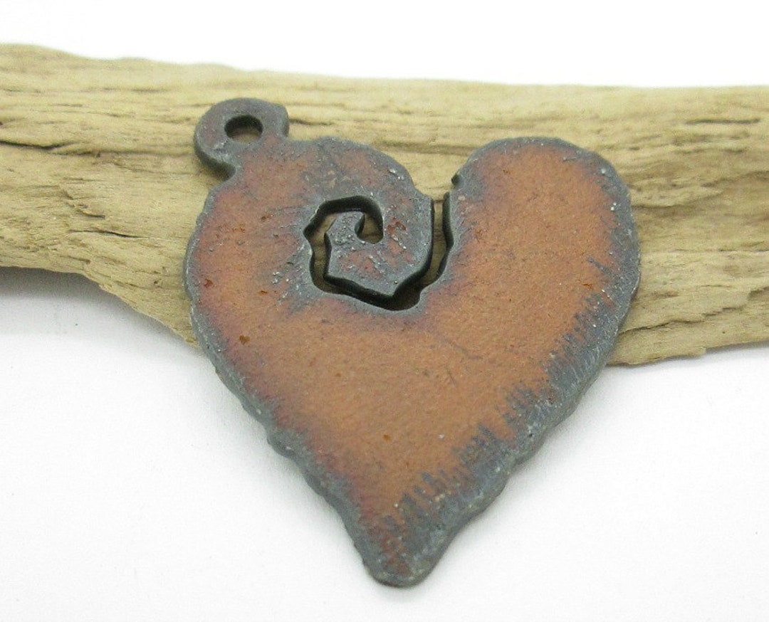 Rusty Iron Heart Pendant Spiral Heart Southwest Pendant Etsy