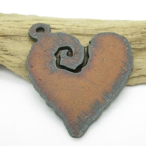 Rusty Iron Heart Pendant, Spiral Heart, Southwest Pendant, Cowgirl Heart, 45x37mm