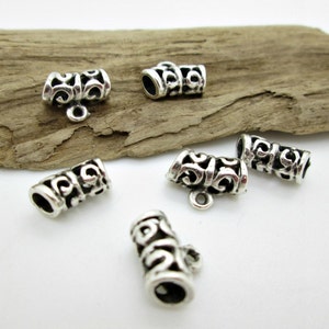 Silver Bali Style Curved Filigree Bail, Tibetan Silver Bail, Small Silver Bail, 12mm (6)