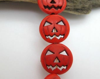 Small Jack O Lantern Bead, Orange Pumpkin Charm, Stone Pumpkin 15mm(6)