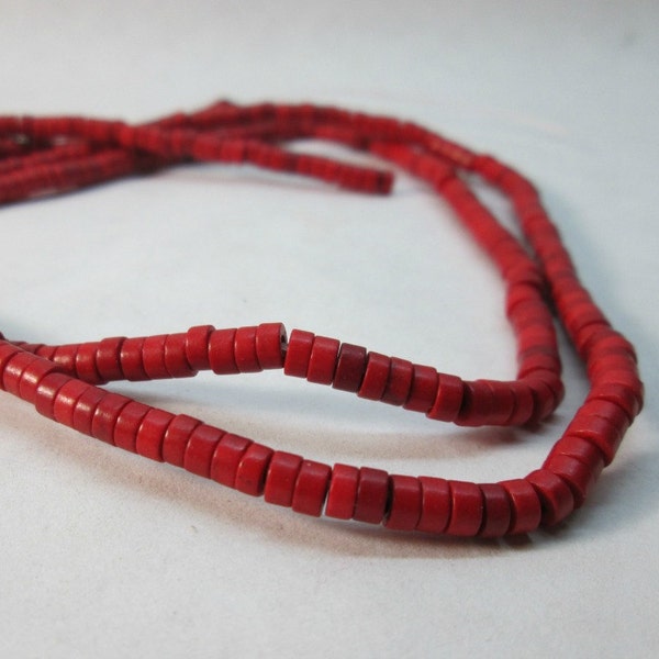 Red Howlite 4mm Heishi Beads, 1 strand