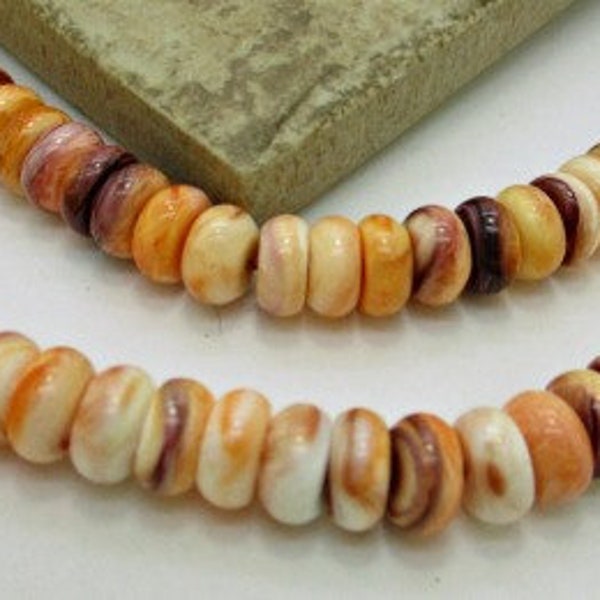 Spiny Oyster Shell Rondelle Bead, Large Spiny Oyster Bead, Multicolor Shell Bead, 7 x 3-4mmShell Rondelle, (8" - 52 beads)