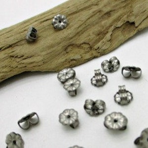 Titanium Earring Back, Silver Ear Nut, Hypoallergenic Earring back,  Flower Ear Nut,  5mm (10 pr)