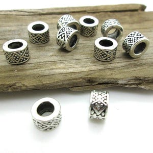 Patterned Silver Large Hole Spacer Bead, Big Hole Bead, 8x5mm (10)