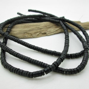 Black Howlite 4-2mm Heishi Bead, Southwest Heishi Bead, Black Stone Bead, (1 strand)