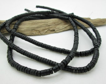 Black Howlite 4-2mm Heishi Bead, Southwest Heishi Bead, Black Stone Bead, (1 strand)