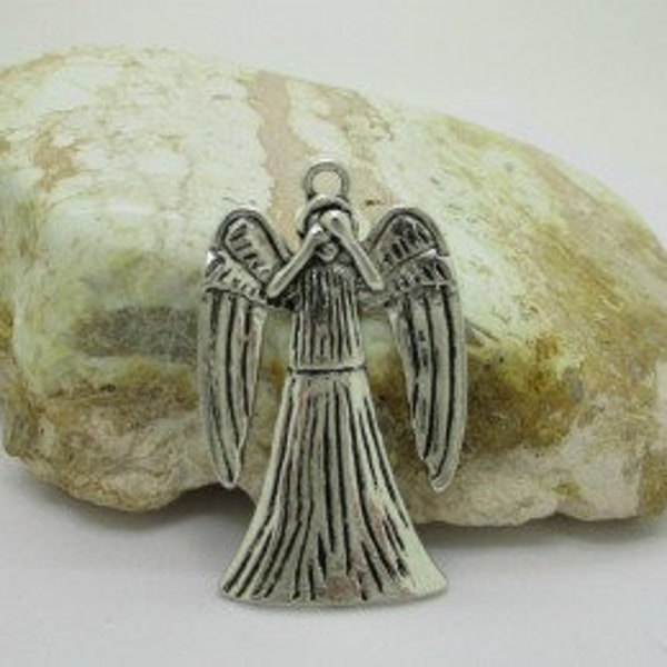 Weeping Angel Pendant, Silver Angel Pendant, Angel Inspiration, 39x23mm (2)