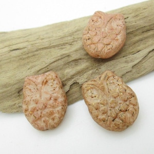 Glass Horned Owl Pendant Bead, Czech Glass Owl, Pink Gold Owl, Woodland Owl Bead, 18x15mm (6)