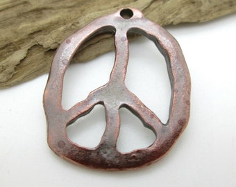 Rustic Copper Peace Sign Pendant, Mykonos Copper Pendant, Peace Pendant, HIppie Pendant, 30x25mm (1)