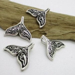 Whale Tail Pendant, Whale Tail Earring Dangle, Whale Tail Charm, Beach Pendant, Tribal Whale Pendant, 16x20mm (4)