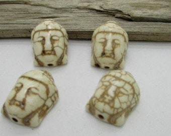 White Howlite Carved Buddha Pendant Bead, Buddha Head Pendant, Mala Pendant, 20x15mm (6)