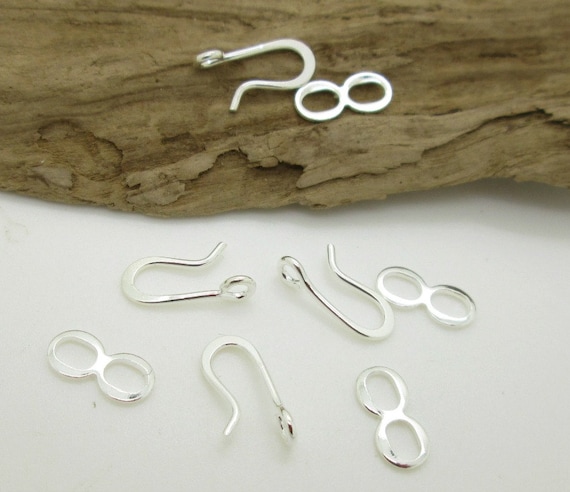 Small Hook and Eye Clasp, Silver Plated Hook Eye, Necklace Clasp, 18mm with 8mm Fastener (12)