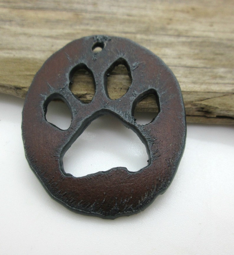 Large Paw Print Pendant, Rusty Iron Pendant, Wolf Paw Pendant, Pet Pendant, 60x42mm 1 image 1