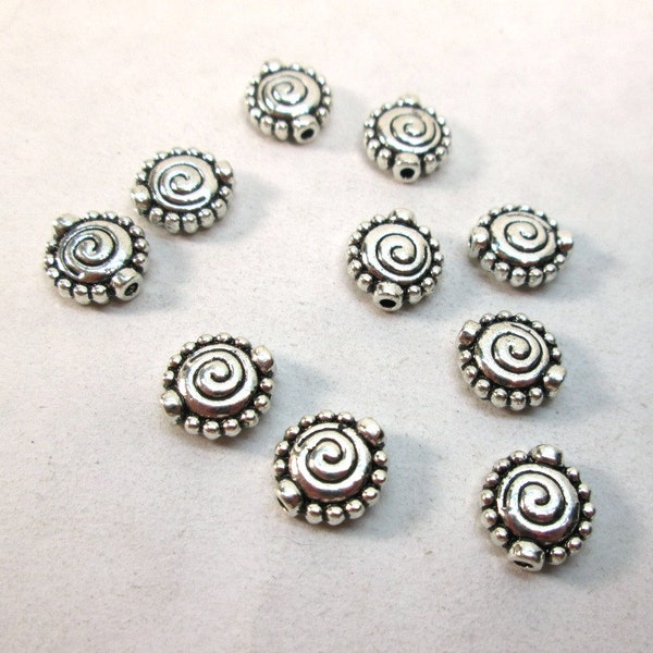 Silver Spiral Flat Round Spacer Bead 10mm (10)