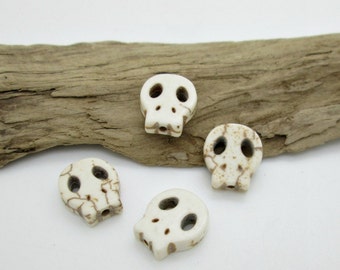 White Stone Day of the Dead Skull Bead, White Magnesite Skull, Halloween Skull 15x13 (6)