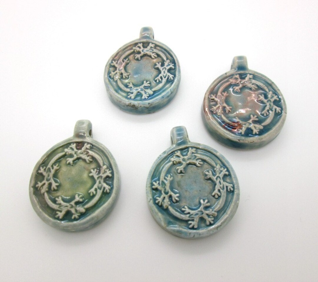 Celtic Lizard Pendant, Raku Ceramic Bead With Bail, 36mm Gecko Pendant ...