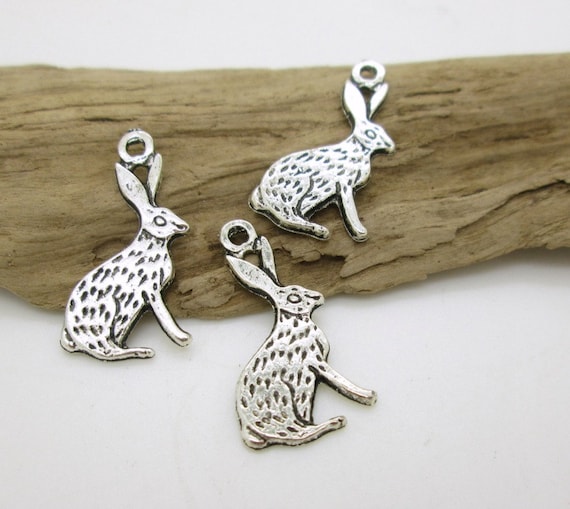 Silver Rabbit Charm, English Hare Charm, Bunny Rabbit Charm