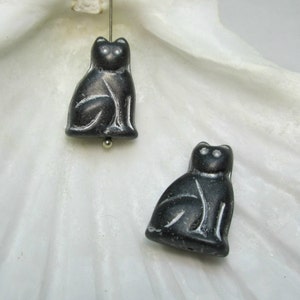 Black Cat Glass Bead, Czech Glass Cat Bead, Halloween Cat Bead, 20mm (4)