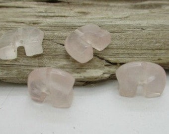 Small Rose Quartz Zuni Bear Bead, Pink Zuni Bear, Hand Cut Zuni Bear Bead, 12x10mm (4)