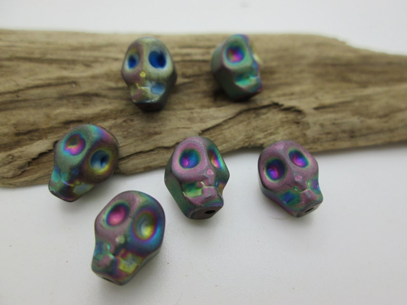 Hematite Skull Bead, Purple Iris Titanium, 10mm 10 image 1