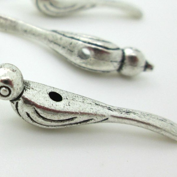 Silver Bird Bead, Rustic Bird Spacer Bead 29x6mm (6)