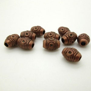 Copper Barrel Spacer Bead,  Copper Oval Bead, 8x6mm (10)