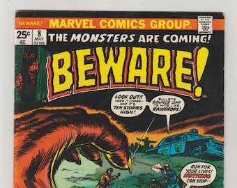 BEWARE! Vol 1, 8, Bronze Age Horror Comic Book. VF- (7.5). May 1974. Marvel Comics