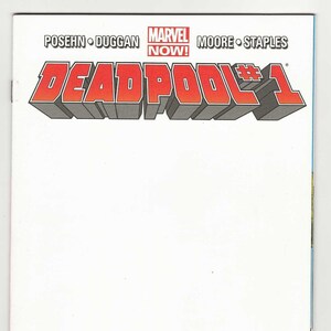 Puede incluir: Portada de cómic con Deadpool en rojo y negro con el título "DEADPOOL #1" y el texto "MARVEL NOW!" en un recuadro rojo. La portada también incluye el texto "JOIN THE REVOLUTION" en rojo y negro.