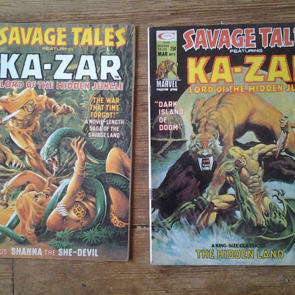 Savage Tales; Vol 1, 8 and 9 Bronze Age Comic Book. Various Conditions. 1975.  Curtis Magazines (Marvel Comics).