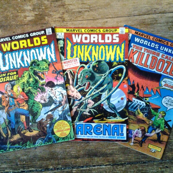 Worlds Unknown; Vol 1: 2, 4, and 6 Comic Book Lot.  Lower VF conditions (7.0 - 7.5). 1973.  Marvel Comics