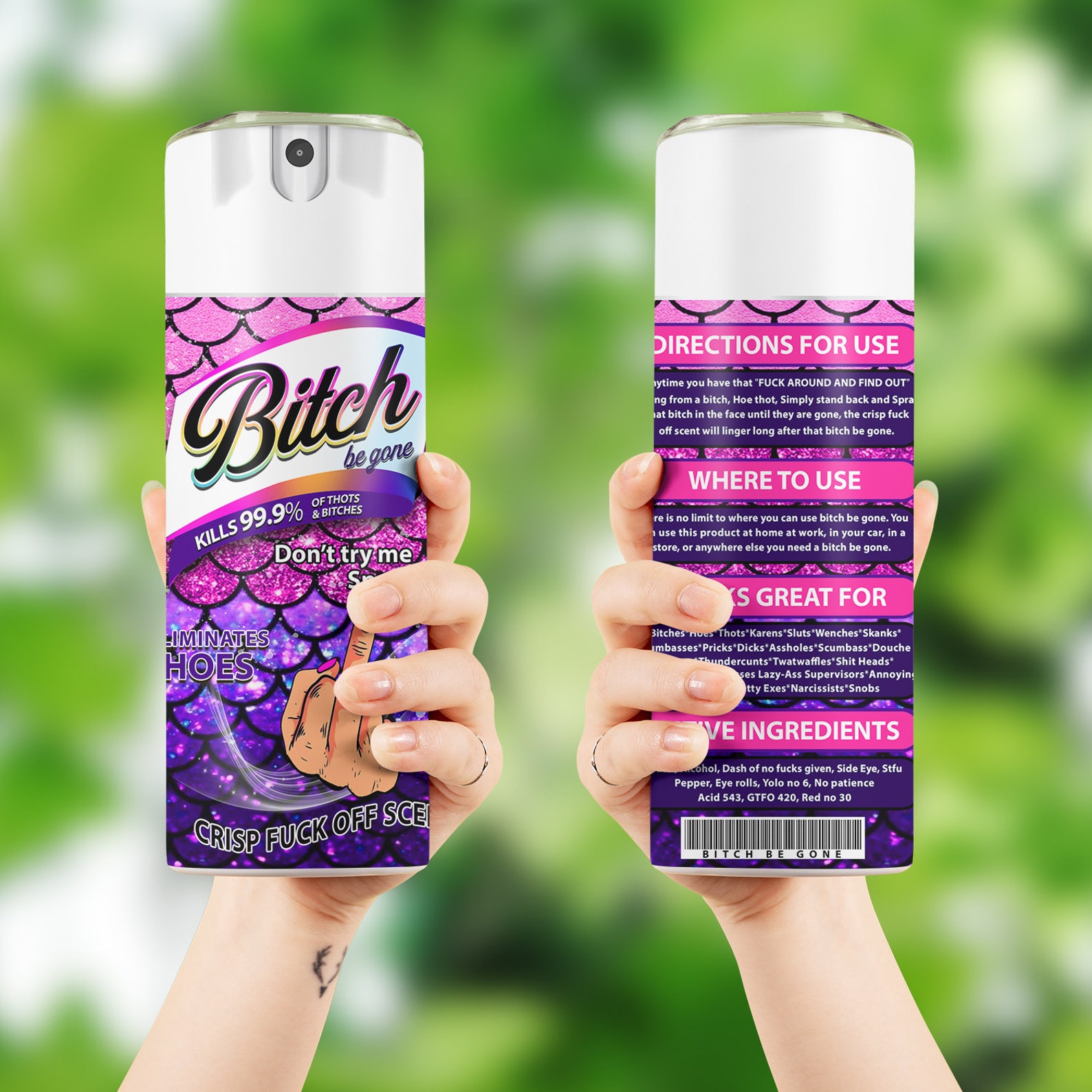 Bitch Be Gone Spray 20oz Skinny Straight Sublimation Tumbler, Bitch Be