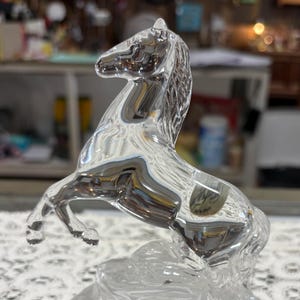 Vintage Crystal Horse Figurine, Frosted Base, Made in France