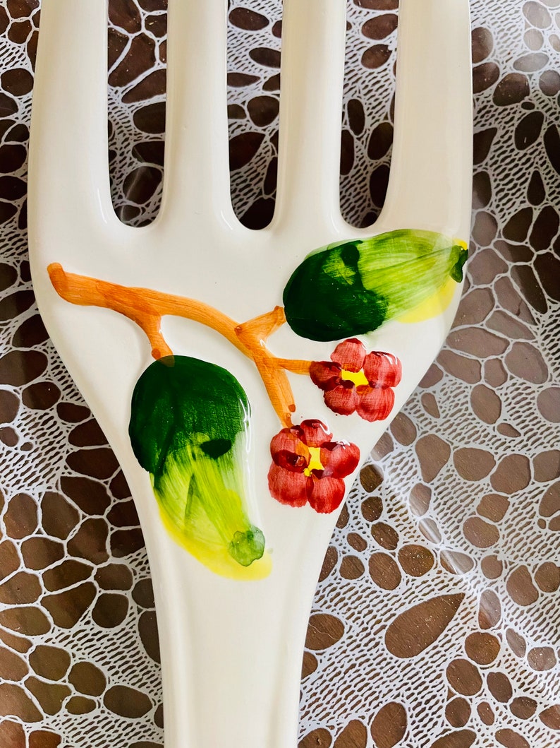 Spoon and Fork Wall Decor Vintage Ceramic Cream With Red Apple Etsy