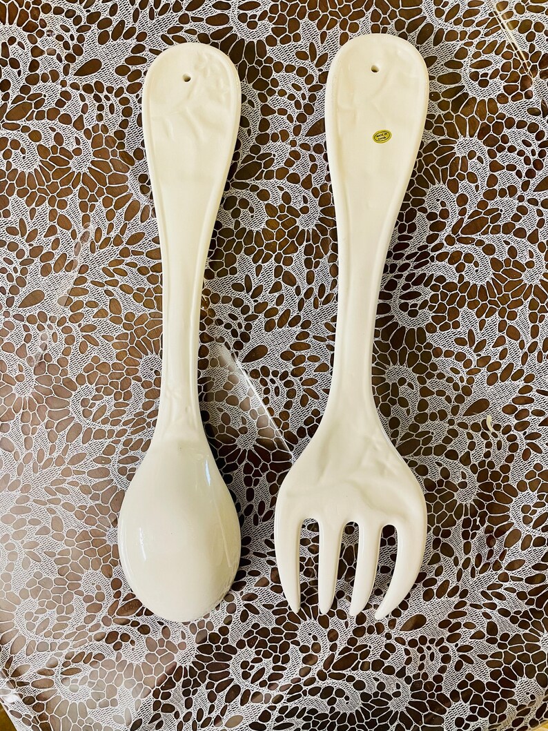 Spoon and Fork Wall Decor Vintage Ceramic Cream With Red Apple Etsy