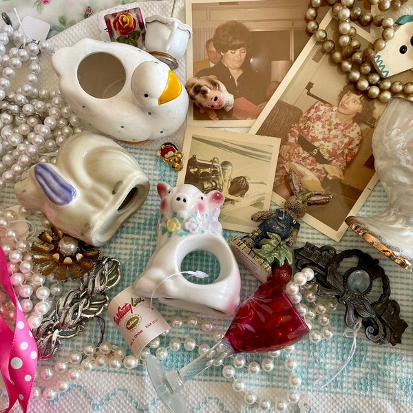 Vintage Large Junk Drawer Lot Mystery Lot for Assemblage, Fairy Gardens, Upcycled Crafts 40+ Items Crow Core Fairy Core Granny Core