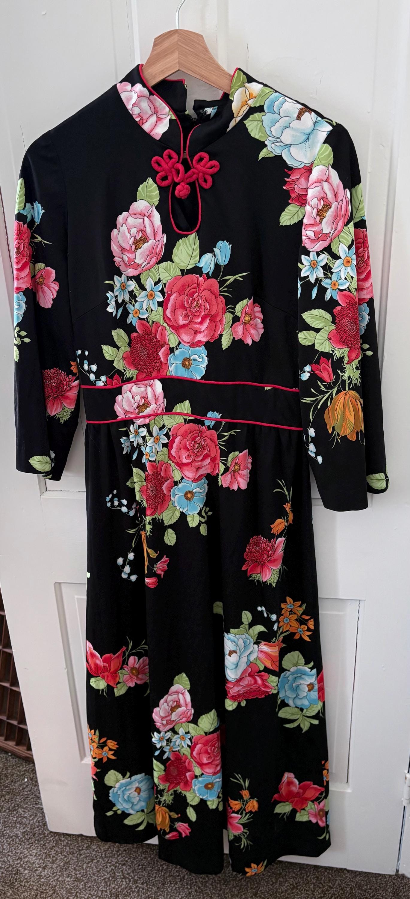 Mandarin Collar Black Dress, Medium - Etsy