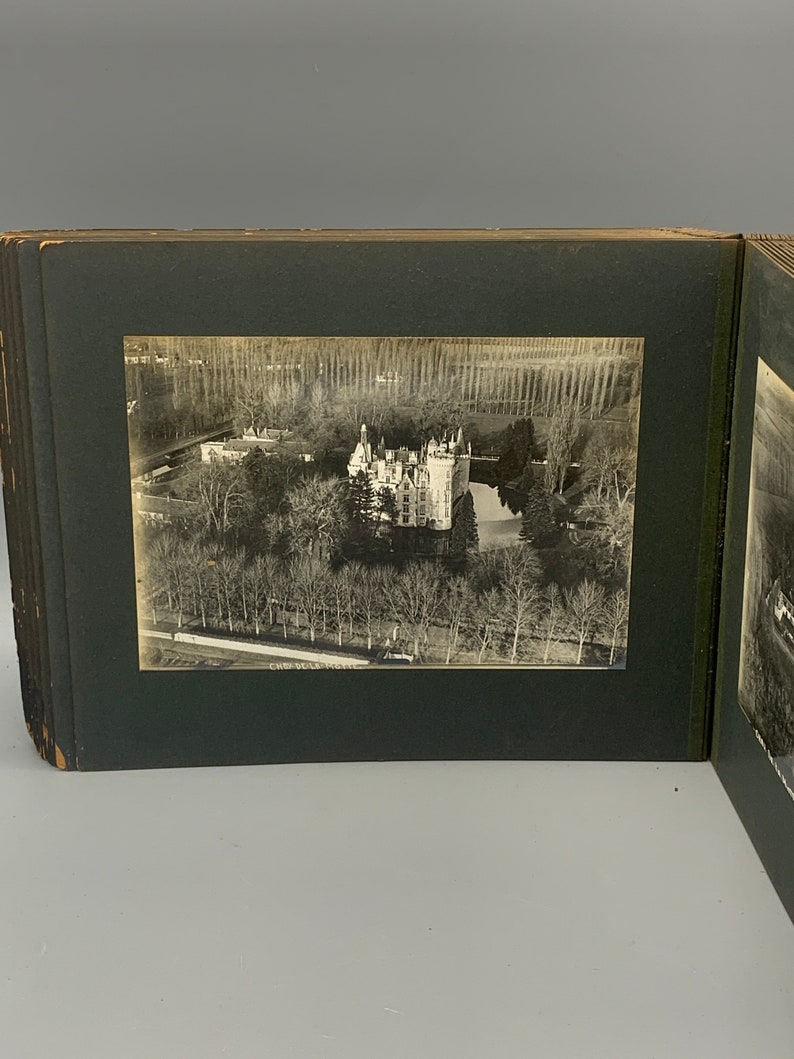 Scarce pre WW1 BI Plane Arial Silver gelatin Photographic print collection of 60 French Chateau\u2019s /& Castles in Volume bond book!