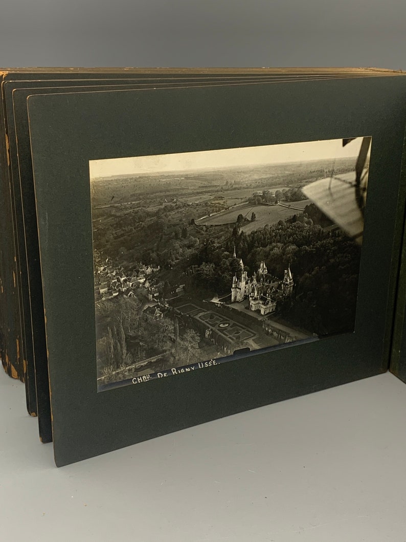Scarce pre WW1 BI Plane Arial Silver gelatin Photographic print collection of 60 French Chateau\u2019s /& Castles in Volume bond book!