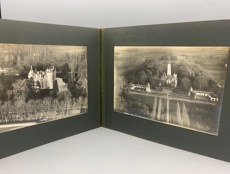 Scarce pre WW1 BI Plane Arial Silver gelatin Photographic print collection of 60 French Chateau\u2019s /& Castles in Volume bond book!